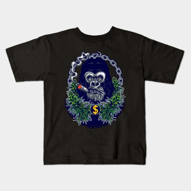 Smoking gorilla Kids T-Shirt by PassKoms